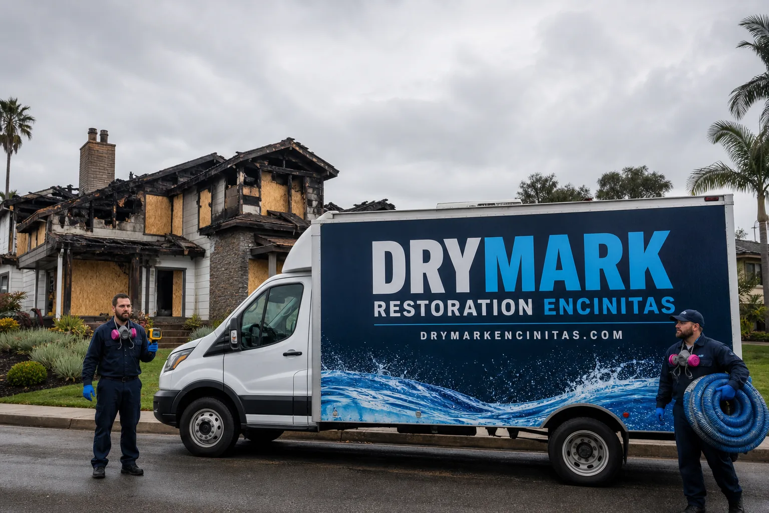 DryMark Restoration Encinitas damage restoration service vehicle and crew in Encinitas, CA